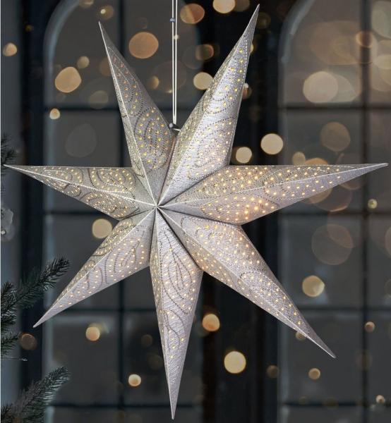 BRUBAKER LED Stern 60 cm Papier Weihnachtsstern zum Aufhängen - LED Adventsstern, Hängender Leuchtstern - Beleuchtbar mit Batterie, LED fest integriert, Warmweiß, Weihnachtsdeko für Fenster - 3D Papierstern mit Timer-Funktion