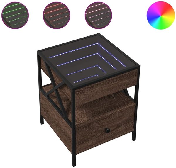 Couchtisch, Sofatisch mit Infinity-LED Braun Eichen-Optik 40x40x51 cm