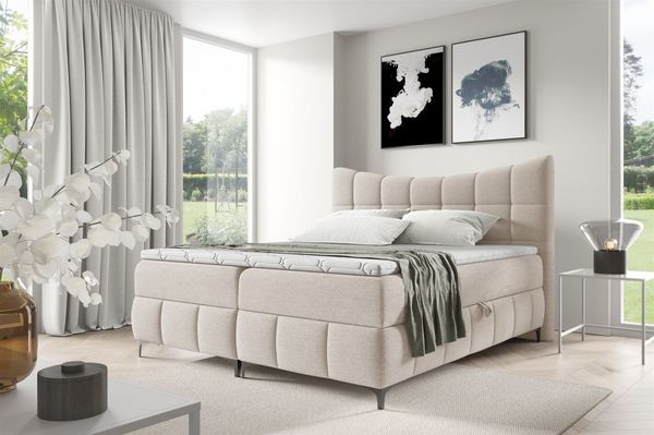 Boxspringbett Schlafzimmerbett CHARLES 180x200cm Stoff Aragon Weiß