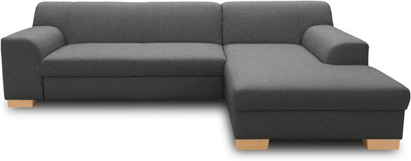 DOMO. collection Ecksofa Tinos, Couch in L-Form, Holz-Beine aus Buche mit Filzgleitern, Sofa, Polsterecke, Eckcouch, Polstergarnitur 273 x 157 x 74 cm (BxTxH), dunkelgrau