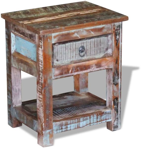 vidaXL Beistelltisch mit 1 Schublade Altholz Massiv 43x33x51 cm 243456