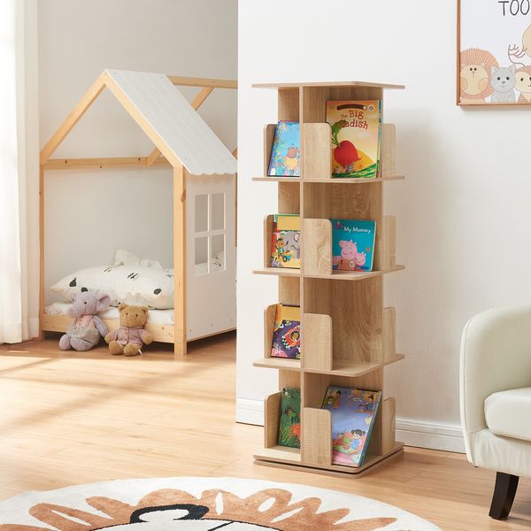 Drehbares Bücherregal Talöpintaa 129x40x40 cm Eicheoptik [en. casa]