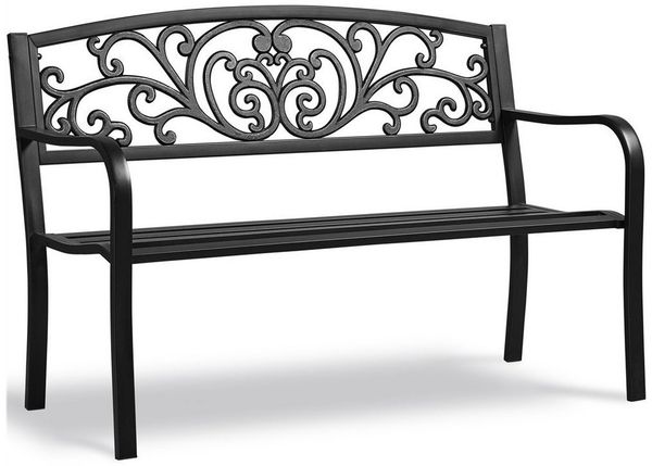 Yaheetech 3-Sitzer Gartenbank, wetterfestes Metall, 86,5 x 127 x 63 cm, Schwarz