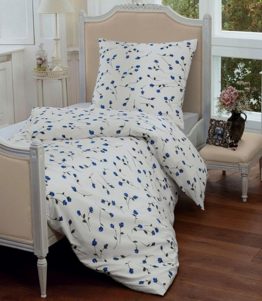 Janine 'Tango' Mako-Soft-Seersucker Bettwäsche, Baumwolle, Blau, 155x220 cm + 80x80 cm