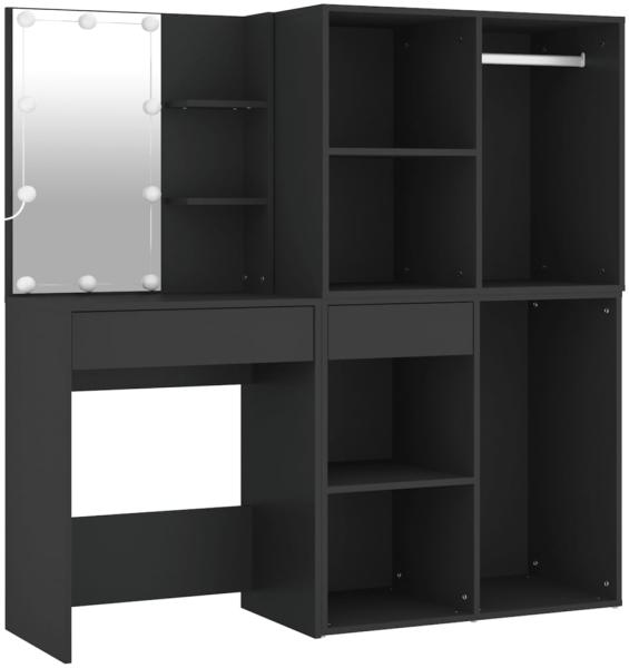 vidaXL LED-Schminktisch mit Schränken Schwarz Holzwerkstoff 3082027