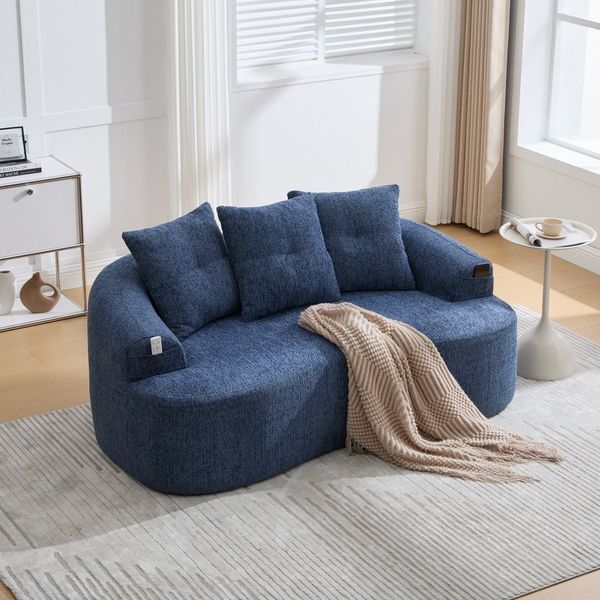 REDOM Sofa kompaktes Design ohne Federkern, inklusive drei Zierkissen, mit geschwungener Form, Chenille-Kissen im Wolkenmuster, Loungesofa