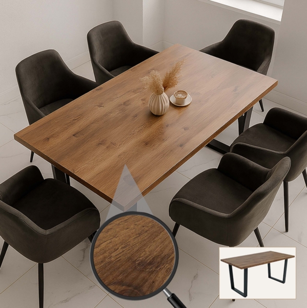 Esszimmertisch HWC-O61, Tisch Küchentisch Esstisch, Industrial MDF Metall 160x90cm ~ Walnuss-Optik