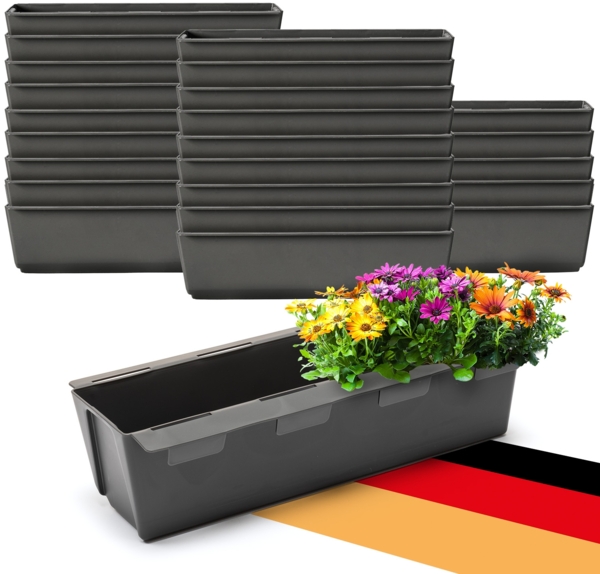 BigDean 24er Set Paletten Blumenkästen - Einsatz - mit Hängesystem zum Einhängen - 37cm anthrazit - Pflanzkasten für Europalette Balkonkasten Blumentopf - aus recyceltem PP-Kunststoff
