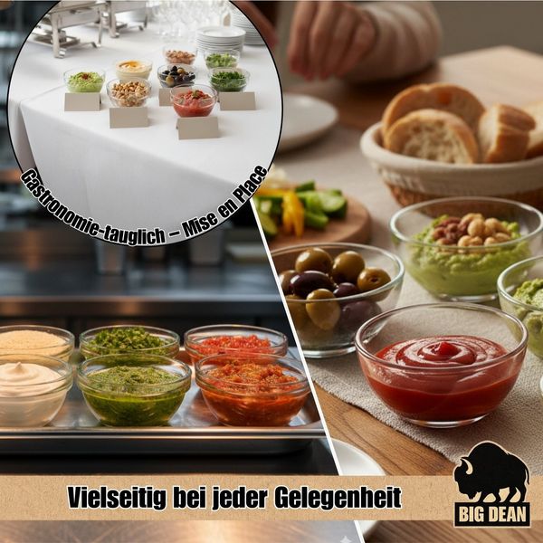 BigDean Dipschale stapelbar Made in France 6cm, Glas, (Set, 12-tlg), Hochwertiges, gehärtetes Glas, Stapelbar, Spülmaschinengeeignet