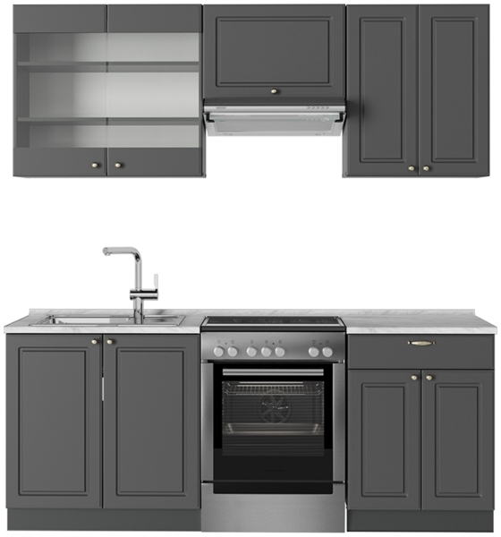 Küchenzeile Fame-Line Anthrazit-Gold Landhaus 200 cm , AP Marmor Vicco