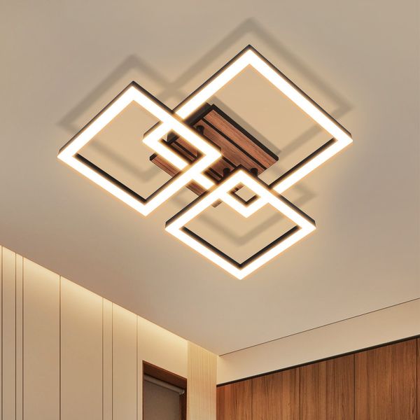 ZMH Deckenleuchte LED Warmweiß 21W Quadrate Holz Deckenlampe für Schlafzimmer & FlurLED fest integriert, Warmweiß, Die Leuchte eignet sich für Räume von 8-15 Quadratmetern.