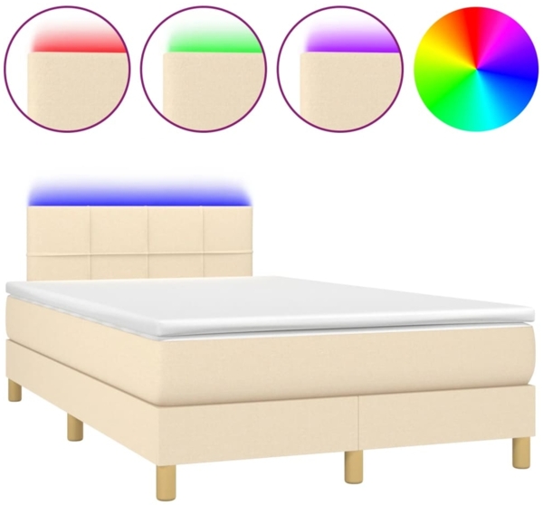 vidaXL Boxspringbett mit Matratze & LED Creme 120x190 cm Stoff 3270093