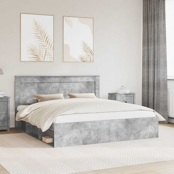 vidaXL Bettrahmen mit Kopfteil Beton 180 x 200 cm Massives Kiefernholz 3410059