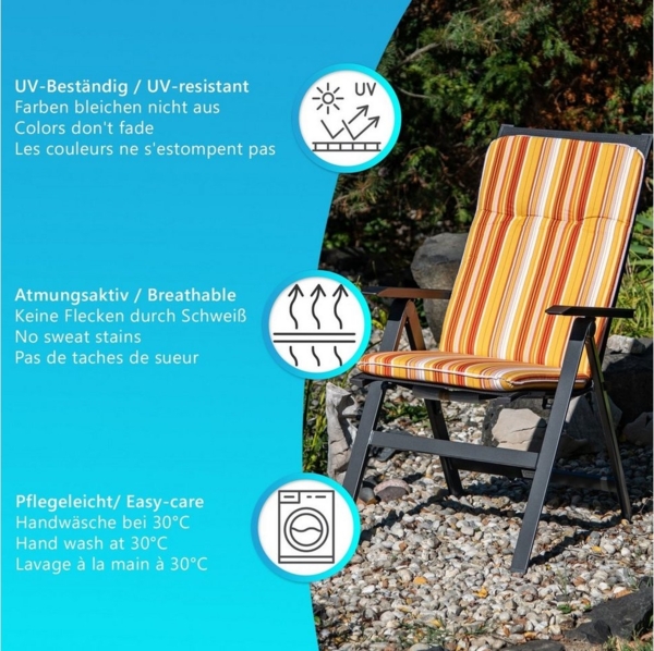 NYVI Hochlehnerauflage Hochlehner Auflagen 6er Set Hawaii Hochlehnerauflagen für Gartenstühle, (6 St), Stuhlauflagen Sitzauflagen Gartenstuhlauflagen Streifen, gestreift Bild 3