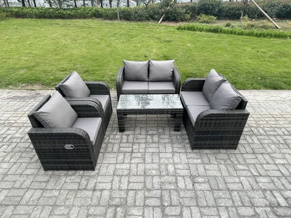 Fimous Rattan Gartenmöbel Set im Balkon 6-Sitzer Garten Sofa Set mit Rechteckiger Couchtisch Liegestühle