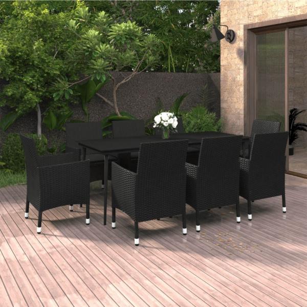 vidaXL 9-tlg. Garten-Essgruppe mit Kissen Poly Rattan und Glas 3099738