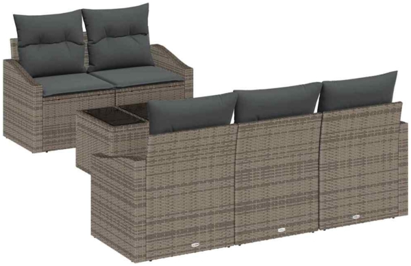 vidaXL Sofa Set mit Kissen mit Kissen 6 pcs Grau Poly Rattan 3346599