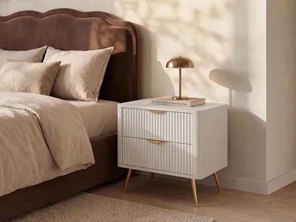 Vente-unique - ELONARIA Bedside table Holz, Platte Beige - B 38 cm x H 55,3 cm x L 63,2 cm
