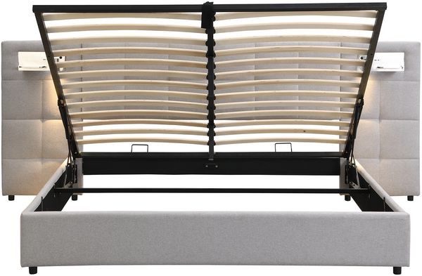 Polsterbett 180×200 cm aus Leinen-Stoff mit LED-Beleuchtung und USB-C-Anschluss, beige Bild 7