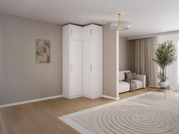 Vente-unique - Eckkleiderschrank mit 2 Türen + Aufsatz - 115 cm - Weiß - LIZANDRO