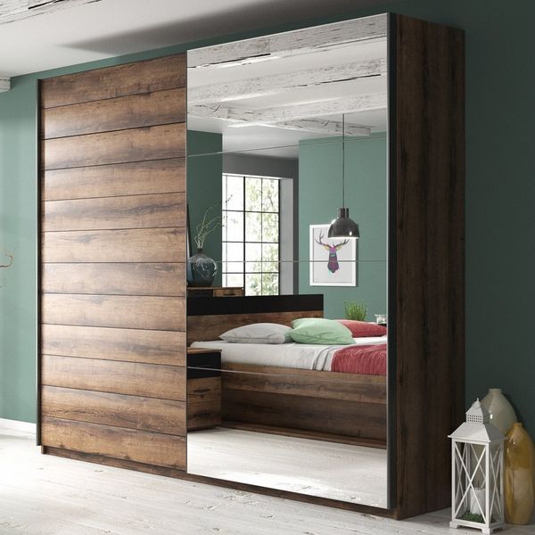 Lomadox Schwebetürenschrank BIRMINGHAM-83 Kleiderschrank mit Schwebetüren in Eiche Monastery Nb. 180/210/61 cm