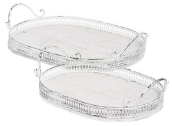 Grafelstein Tablett 2tlg. Tablett ABBEY weiß shabby chic Holztablett oval mit Metallrand Bild 4