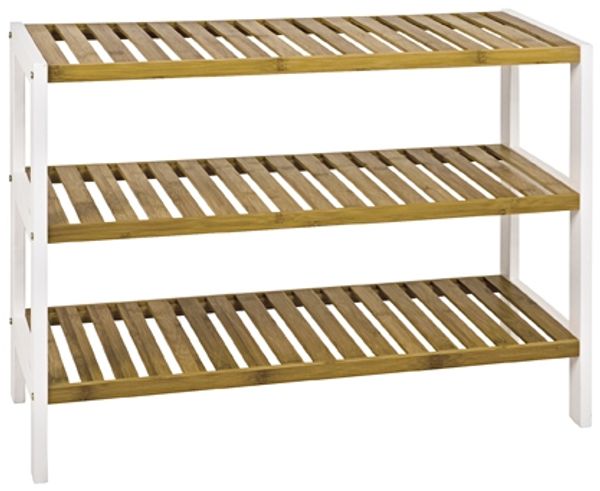 Ablageregal >Lena< in weiß-natur aus MDF, Bambus - 70x55x26cm (BxHxT)
