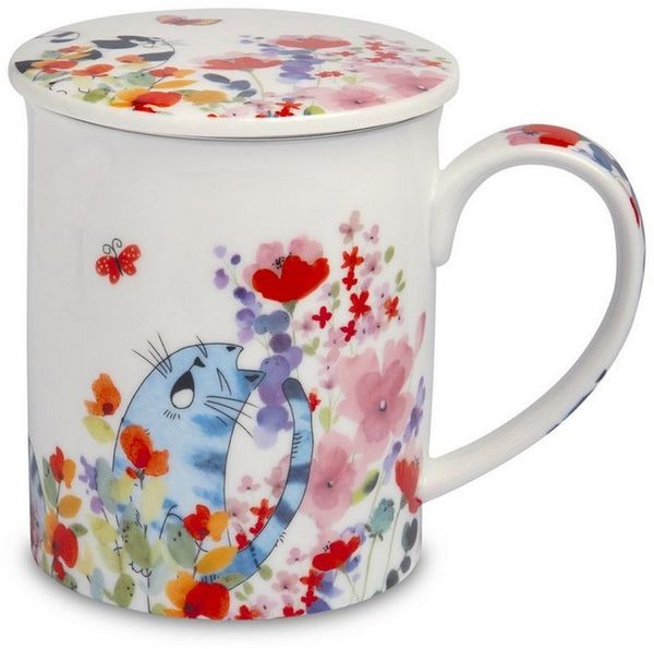TeaLogic Tasse Fiona Katzen XL Teetasse mit Sieb und Deckel 0,5L Porzellan, 1-tlg, 3-tlg.