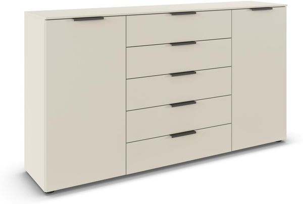 Rauch Möbel Flipp, Kommode für Schlafzimmer, Kinderzimmer, Wohnzimmer, Jugendzimmer, Flur, Garderobe, 2-türig, 5 Schubladen, mit Softclose-Funktion, Farbe Beige, Breite 180 cm
