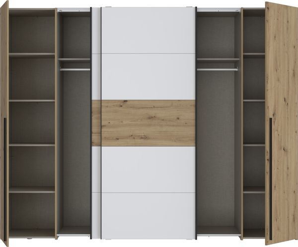 Dreh-/Schwebetürenschrank >NARAGO< 10 Böden, 2 Stangen, Artisan Eiche / Weiß - 270,3x210,5x61,2cm (BxHxT) Bild 3