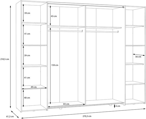 Dreh-/Schwebetürenschrank >NARAGO< 10 Böden, 2 Stangen, Artisan Eiche / Weiß - 270,3x210,5x61,2cm (BxHxT) Bild 8