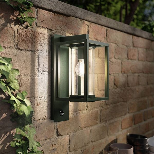 Lucande Außen-Wandleuchte Ferda, Metall, Grün IP44mit Bewegungsmelder, 1 x 15 W LED