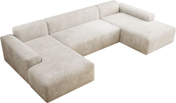 Ecksofa Empire, Couch U-Form, Sofa U-Form Cordstoff, 360 x 71 x 188 cm, Beige