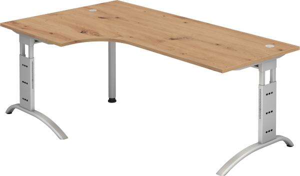 bümö manuell höhenverstellbarer Eckschreibtisch Asteiche, Schreibtisch L Form 200x120 cm - Eckschreibtisch höhenverstellbar, L Schreibtisch, PC-Tisch Büro, großer Computertisch, F-Serie, FS-82-R-S