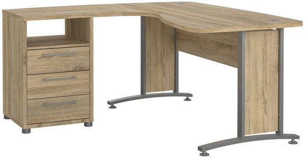 Dmora Schreibtisch Estong, Mehrzweckschreibtisch, Bürotisch für PC, Eckschreibtisch, 159x150 h75 cm, Grau und Eiche