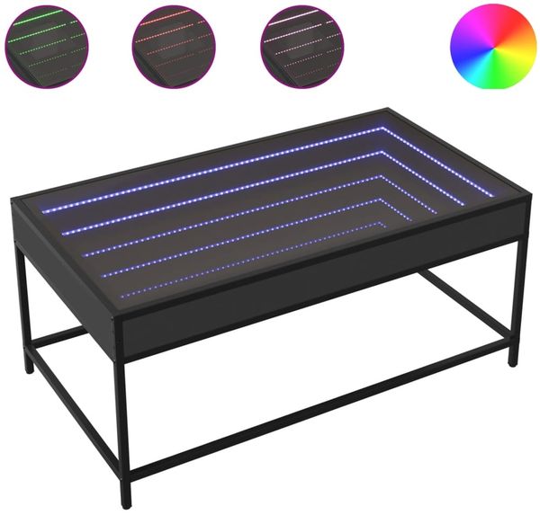 Couchtisch, Sofatisch mit Infinity-LED Schwarz 90x50x41 cm