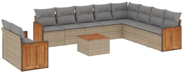 vidaXL 11-tlg. Garten-Sofagarnitur mit Kissen Beige Poly Rattan 3227802 Bild 2