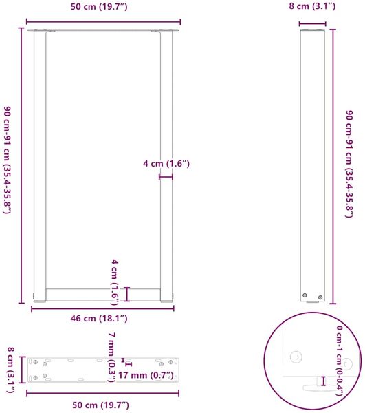 vidaXL Bartischbeine U-Form 2 Stk. Schwarz 50x(90-91) cm Stahl 4013220 Bild 10