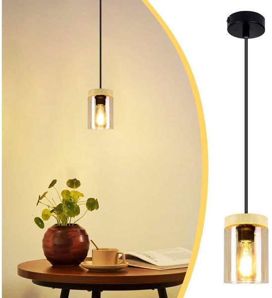Nettlife Pendelleuchte Pendelleuchte Esstisch 1 Flammig Holz, LED wechselbar, Esszimmer Küche Wohnzimmer Schlafzimmer
