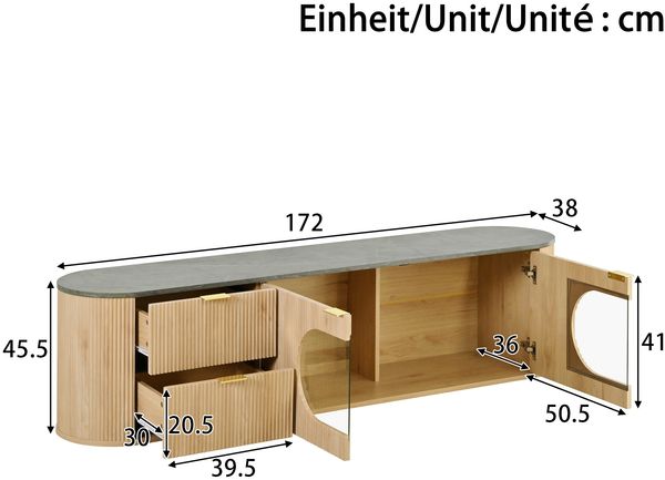 TV-Schrank mit Glasvitrine & 3D-Türfronten, 172 x 38 x 45,5 cm, Natur Bild 4