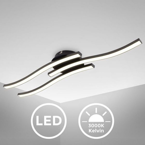 LED Deckenleuchte schwarz Wohnzimmer modern Deckenlampe 3-flammig Wellige Stäbe