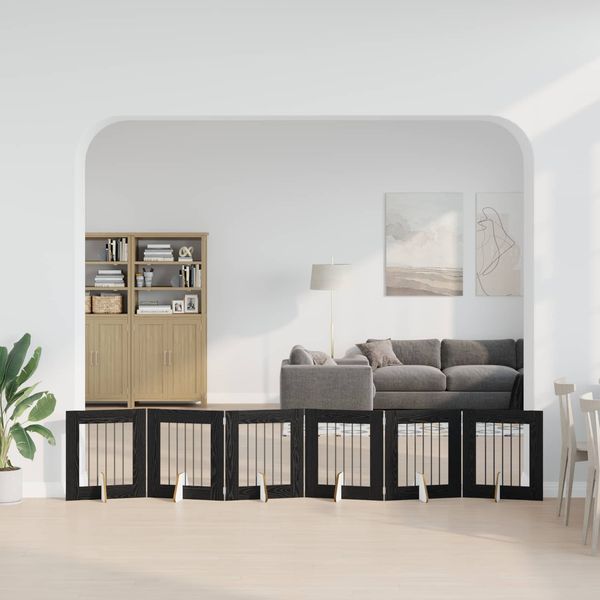 vidaXL Klappbares Hundetor mit Ständern 6 pcs Schwarze Eiche 362 cm 892157