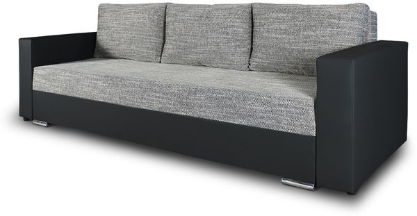 Schlafsofa Bird - Sofa mit Schlaffunktion und Bettkasten, Klappsofa, Schlafcouch mit Chromfüße, Couch, Couchgarnitur, Sofagarnitur (Schwarz + Grau (Dolaro 08 + Berlin 01))