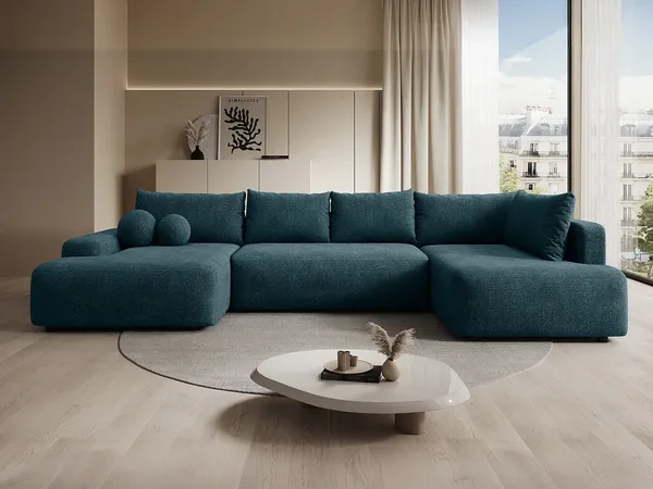 Vente-unique - DAVISO Sofa Stoff Blau - B 204 cm x H 87 cm x L 360 cm