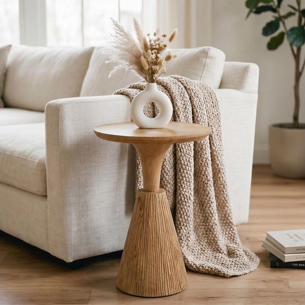 IDIMEX Beistelltisch BHIMA, Couchtisch rund 40 cm aus Mangoholz, skulpturales Design Natur