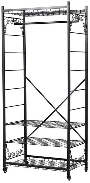 HomeGuru Kleiderständer Kleiderständer aus Metall, 4 Fachböden, Rollen, Industriestil, schwarz