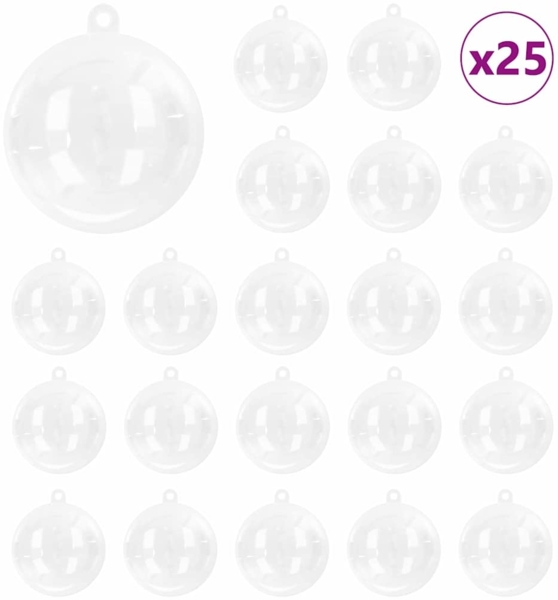 vidaXL Weihnachtskugel-Set 25 pcs Transparent Ø 8 cm Kunststoff 42018886