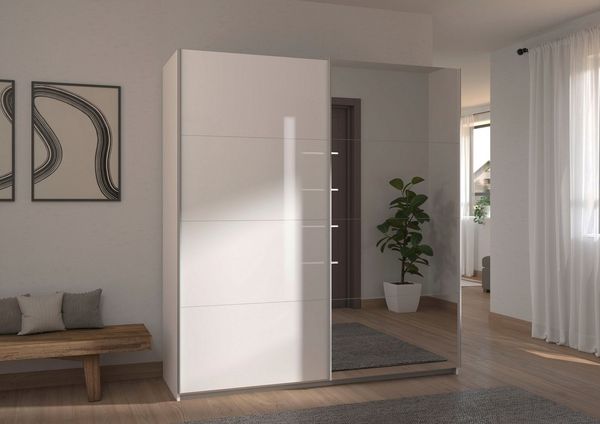 rauch Schwebetürenschrank Subito Kleiderschrank Bestseller Schlafzimmerschrank Garderobe mit 4 Spiegel- und 4 Glaselementen