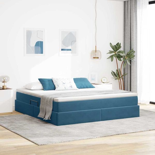 vidaXL Aufbewahrungsbett mit Matratze Dunkelblau 160 x 200 cm Samt 3370315