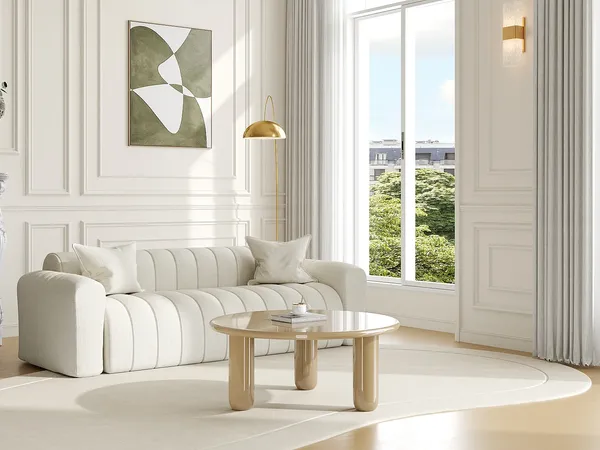 Vente-unique - BENESA Couchtisch Holz, Platte Beige - B 90 cm x H 40 cm x L 90 cm